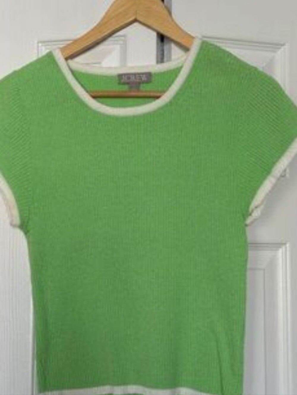 J. Crew Bright Lime Green Knit Top with White Trim